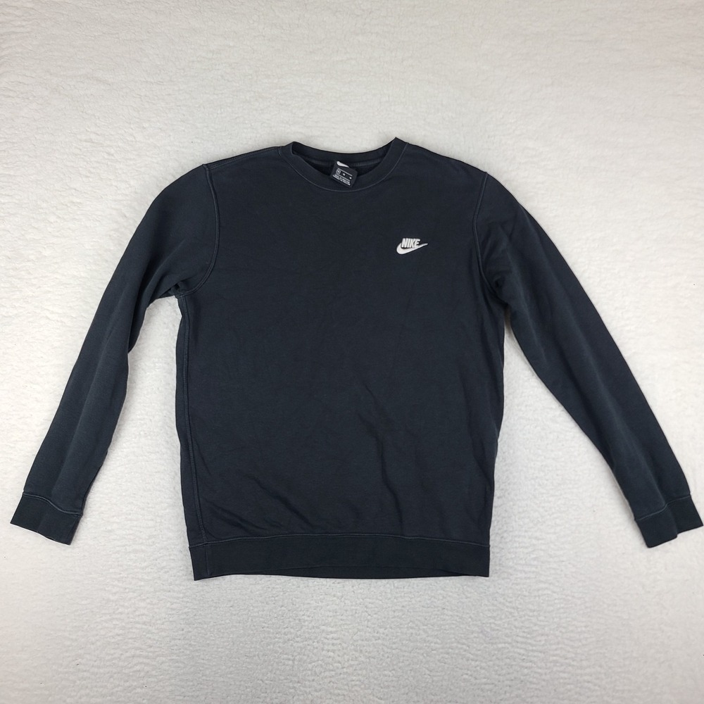 Nike Sweater Mens Medium Black Solid Crewneck Sweatshirt *
